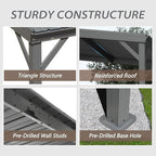 Domi 8'x10' Wall Mounted Hardtop Gazebo, Connectable Lean to Pergola with Gutters & Galvanized Steel Roof, 60MPH Wind Resistance, Outdoor Heavy Duty Metal Awning for Patio, Deck, Backyard - Grey