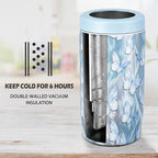 4-in-1 Slim Can Cooler Easy to Hold Insulated Beer Can Holder Double-Walled Stainless Steel for All 12 Oz Cans Blue Butterfly