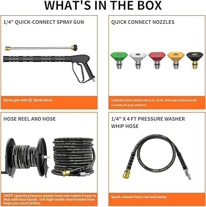 4400PSI Gas Pressure Washer with Hose Reel, One-Button Start 296cc 15HP 4-Cycle Engine, 4.0 GPM Heavy Duty Power Washer with 50FT 3/8" Hose, Spray Gun & Wand, 5 Quick Connect Nozzles
