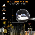Clear Ice Ball Maker,Four Large 2.4" Crystal Clear Ice Balls for Whiskey, Cocktails, Bourbon,4-Cavity BPA-Free Silicone Easy Remove Ice Sphere Molds with Storage Bag,Stamp