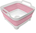 Collapsible Wash Basin 9L, Foldable Dish Tub with Drain Plug, Portable Collapsible Dish Basin, Camping Sink for Washing Dishes, Laundry & Kitchen Use (Pink)