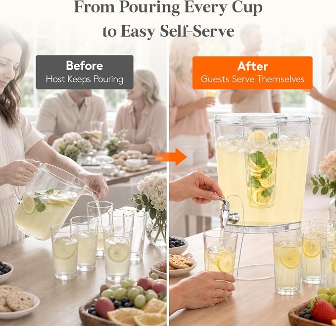 Lifewit 3 Gallon Drink Dispenser for Parties, Large Plastic Beverage Container with Fruit Infuser & Leak-Proof Spigot, BPA Free Water Pitcher for Juice/Tea/Lemonade - Ideal for Bar & Outdoor