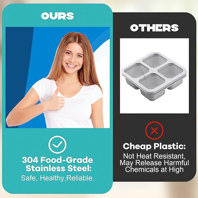 2Pcs 304 Stainless Steel Bento Boxes, 2 Compartments Portable Food Storage Containers Snack Boxes with Lids, Divided Meal Prep Lunch Box Food Container Dishwasher Safe