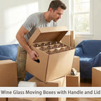 Unarty 4 Pack Wine Glass Moving Boxes with Handle, Kitchen Moving Boxes with Dividers and Lid for Dish Glassware 15 x 12 x 10 Inches