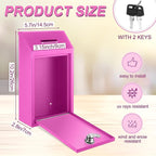 Yaocom Metal Money Box,Rose Red,10.24 x 5.71 x 2.95 Inch,No Lid | Wall Mounted Drop Donation Cash Box for Farm Stand Collection Safe Suggestion Box with Lock Container for Home Office Outdoor