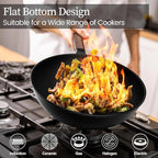 Todlabe Carbon Steel Wok, 13-Inch, Pre-Seasoned, Non-Stick, with Lid and Spatula, Flat Bottom, Ideal for Stovetop Cooking