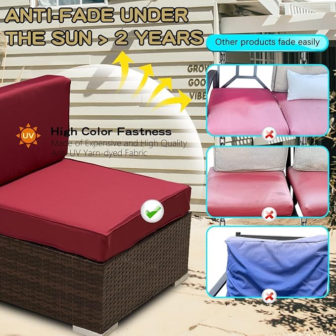 ClawsCover 11Pack Outdoor Seat and Back Cushions Replacement Covers Fit for 5-Seater 6Pieces Wicker Rattan Patio Furniture Conversation Set Sectional Couch Chairs,Burgundy-Included Cover Only