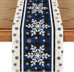 Artoid Mode Buffalo Plaid Snowflakes Blue Christmas Table Runner, Seasonal Winter Kitchen Dining Table Decoration for Home Party Decor 13x48 Inch