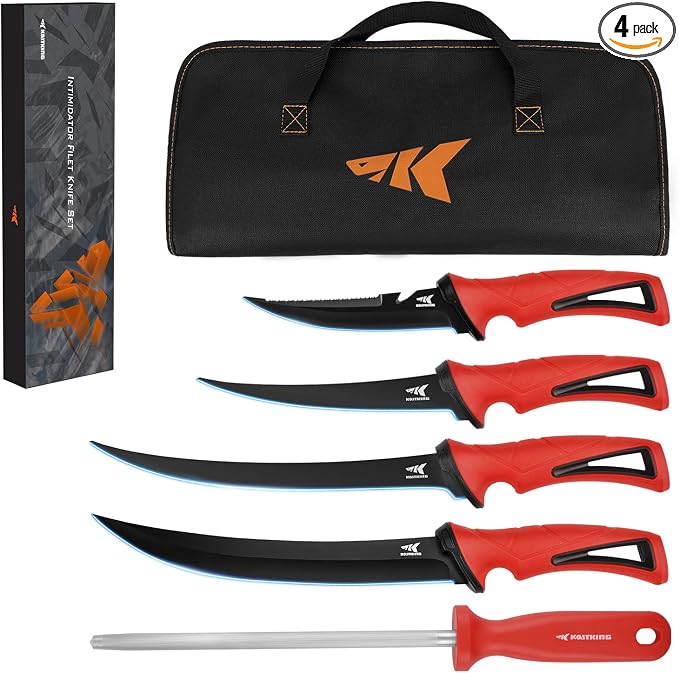 KastKing Intimidator Bait Knife and Filet Knives, Fishing Gifts, 6-Piece | G4116 German Stainless-Steel Blades, Non-Slip Handle, Corrosion-Resistant, Fresh or Saltwater, Great Fishing Gear