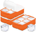 KitchFort® Large Silicone Ice Cube Tray (3-Pack), Easy Release 2" Big Ice Cubes - Cocktail, Whiskey Ice Cubes Mold - Ice Trays for Freezer with Lid - Stackable Silicone Ice Tray - Orange