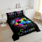 Kids Soccer Ball Game Comforter Set Full Size Football Bedding Set for Boys Girls Teens Bedroom Decor Rugby Sports Comforter American Football Player Duvet Set with 2 Pillow Case