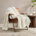 Amélie Home Chunky Knit Throw Blanket for Couch, Soft Chenille Crochet Blanket for Sofa, 50"x60", Ivory