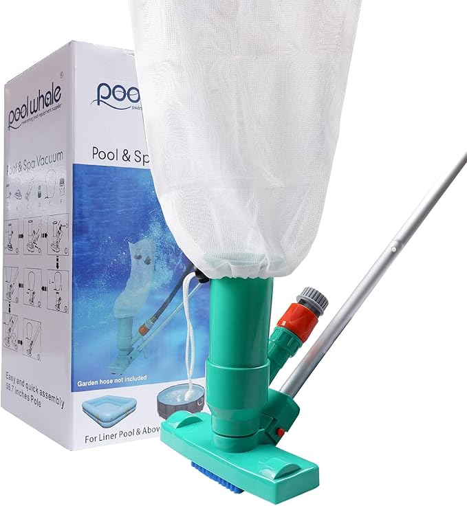 POOLWHALE Portable Pool Vacuum Jet Underwater Cleaner W/Brush,Bag,6 Section Pole of 56.5"(No Garden Hose Included),for Above Ground Pool,Spas,Ponds & Fountains
