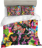 Sunnycitron 3D Colorful Mushroom Comforter set Colorful Mushroom Bedding Full size Mushroom Eyes Pattern Print Comforter Sets- All-Season (1 Comforter + 2 Pillowcases),Easy-Wash Fade Resistant