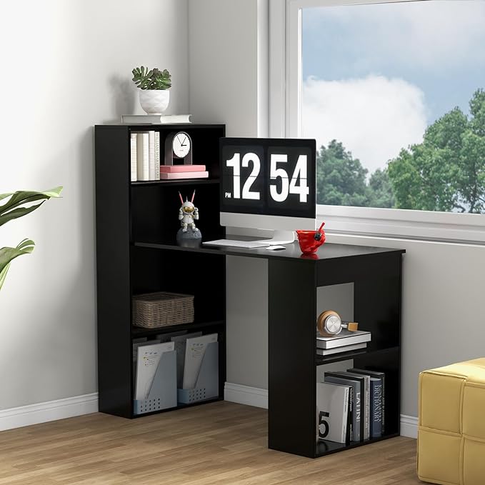 Computer Desk with Shelves, Black