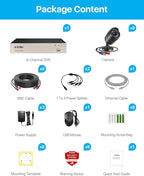 ZOSI 3K Lite 8CH Home Security Camera System Outdoor Indoor, AI Human/Vehicle Detection, Night Vision, H.265+ 5MP Lite 8 Channel CCTV DVR, 8pcs 1080P 1920TVL Surveillance Bullet Cameras (No HDD)