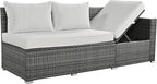6-Piece Outdoor Furniture Set with Dining Table, Adjustable Seat and Storage Box, All Weather PE Rattan Patio Conversation Sofa L-Shaped Couch for Garden Lawn, Grey Wicker+Beige Cushion