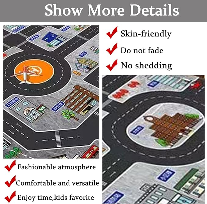 Kids Rug Play Mat Great for Playing with Cars and Toys,Educational Kid Road and Traffic City Life Carpet,Children Baby Fun Throw Rug for Bedroom Play Room,63X91Inch/160X230CM