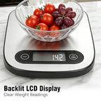 Food Scale, 11lb Kitchen Scale with 6 Units Tare Function & Backlit LCD, Precise 1g Stainless Steel Digital Scale, Hanging Design for Baking, Cooking, Healthy Eating and Meal Prep (Batteries Included)