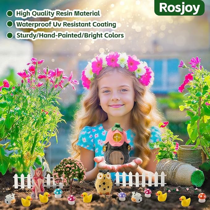 20Pcs Outdoor Miniature Fairy Garden Accessories Kit with Fairy House & Mini Resin Animals - Miniature Garden Decor Gifts for DIY Micro-Enthusiasts