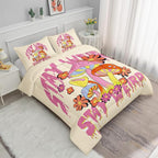 Axolotl Cartoon Mushroom Comforter Set Full,Colorful Mushrooms Bedding Girls Bedding Set,Floral Comforter Set Red Pink Flower,Cute Mushroom Bedding Set for Kids Boys Girls Teens,1 Quilt 2 Pillowcases