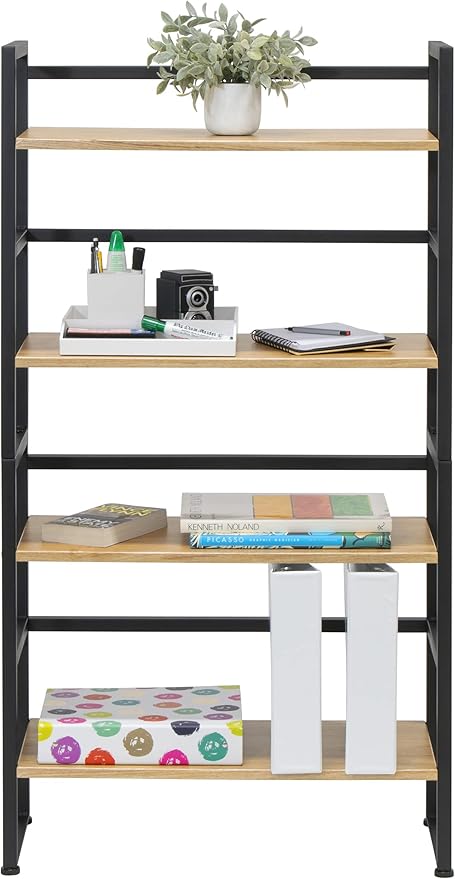 Calico Designs Ashwood 4-Tier or 2-Tier Stackable Bookshelf (1 Set),Graphite Black/Ashwood,Rectangular