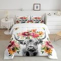 Erosebridal Highland Cow Floral Comforter Set King Size Bull Cattle Flower Bedding Set Wildlife Farmhouse Cow Quilt Hummingbird Duvet Insert Soft All Season White Down Comforter with 2 Pillowcases