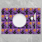 Feelyou Happy Halloween Placemats Set of 4 Cute Ghost Cat Table Mats for Party Kitchen Dining Decoration Holiday Seasonal Purple Orange Black Place Mat for Dinner Table Indoor Outdoor 18"x12" Pumpkin