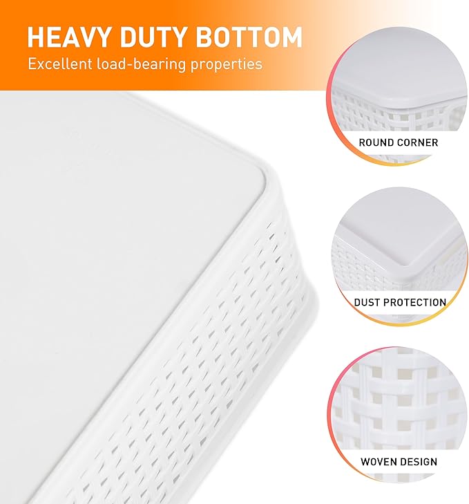 Plastic Storage Baskets With Lid, Storage Bins for Organizing, Stackable Decorative Containers for Shelves Drawers Desktop Closet Playroom Classroom Office, 10 Pack-White