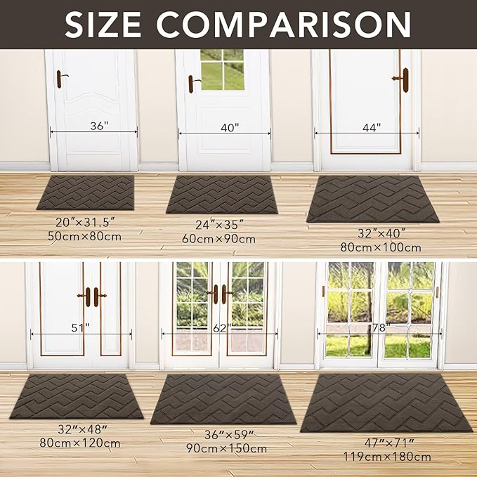 hicorfe Front Door Mat Outside Entrance,20"x31.5" Absorbent Muddy Dirt Resist Welcome Door Mats Outdoor Indoor,Stain and Fade Resistant,Non Slip Backing Entry Mat Doormat for Entryway(Latte)