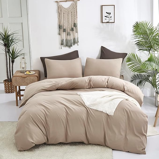 Deep Champagne Comforter Set Full Cream Coffee Bedding Set Khaki Comforter Set Full Women Soft Dark Champagne Bedding Set Men Breathable Taupe Comforter Set Full Coffee Color Bed Set