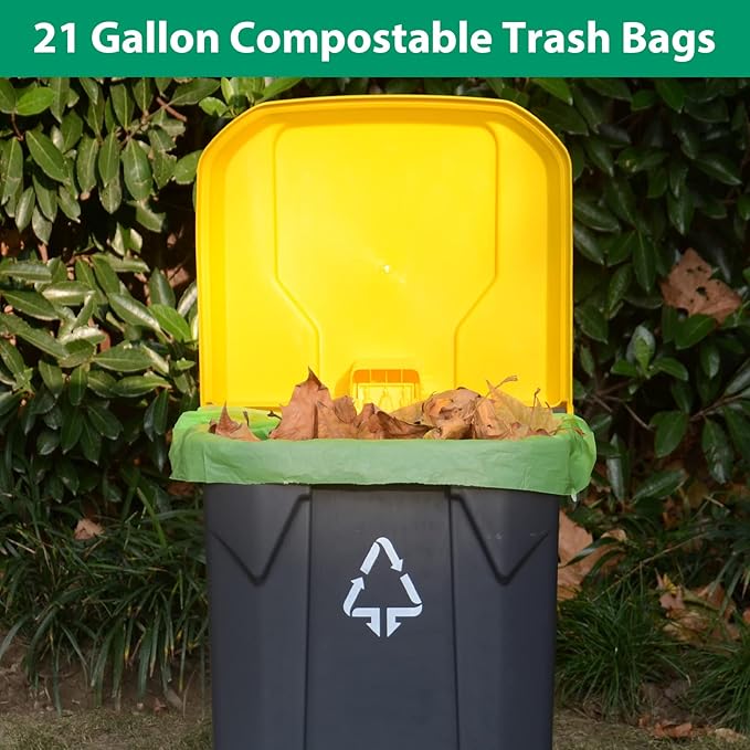 GreFusion Compostable Trash Bags 21 gallon,20 Count,Extra Thick 1.28 Mills,Fits13-25 gallon trash can, Extra Strong and thick,Compostable Lawn & Leaf Yard Waste bags,ASTM D6400,Bpi Certified