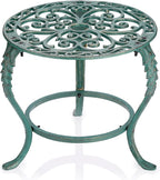 OwnMy Cast Iron Plant Stand Heavy Duty Vintage Wrought Iron Flower Pot Holder, Decorative Pedestal Potted Plant Rack, Indoor Metal Large Plant Stand for Outdoor Patio Garden Home, Antique Green