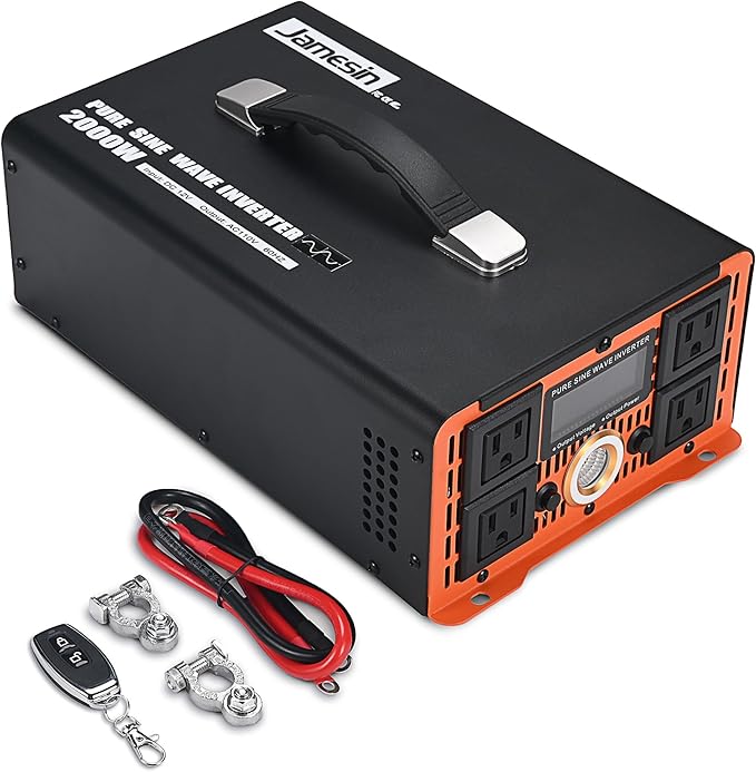 Jamesin 2000 Watts Pure Sine Wave Inverter, 4000 Watts Peak Power, 12 VDC to 110/120 VAC with LED Display for Home, Truck, Car, RV, Residential Solar Systems