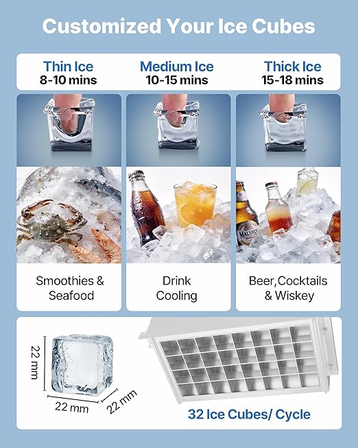 VEVOR Commercial Ice Maker Machine, 80 lbs/24h with 13 lbs Storage Capacity, Countertop/Freestanding/Under Counter, Stainless Steel Ice Maker with LED Display & Self-Cleaning, for Home Bar Restaurant
