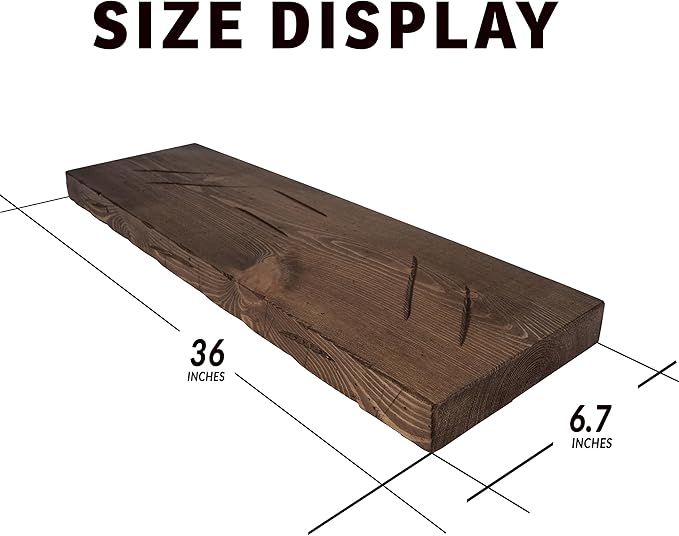 BGMG Floating Shelves 36 inch Long, Distressed,Wide Rustic Wooden Wall Shelves for Bathroom Living Room Bedroom Kitchen Farmhouse Set of 2-36x6.7x1.25 inch-Distressed Walnut