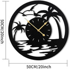 20inches/50cm Wall Clocks Palm Tree Battery Powered No Ticking Silent Round Black Modern Unique Metal Wall Clocks Suitable Living Room Kitchen Bedroom Fireplace Office Farmhouse。
