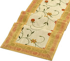 Hand Embroidered Silk Table Runner, Cream Floral Vine Design Decorative Table Linen for Dining Table, Kitchen, Coffee Table, Console, Wedding Reception, Birthday & Home Décor, 60 x 16 Inches