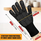 BBQ Gloves, Oven Gloves, 1472°F Extreme Heat Resistant Barbecue Gloves, Silicone Non-Slip Oven Mitts, Kitchen for Cooking, Grilling, and Baking