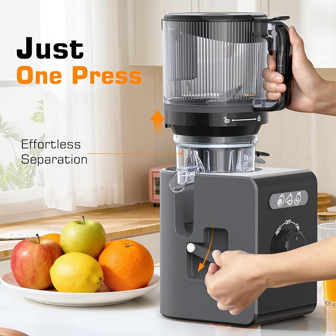 Cold Press Juicer Machines with 6.5" Large Feed Chute, Juicer for Whole Vegetables & Fruits, High Juice Yield (Black)