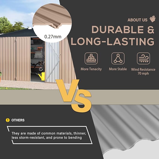 U-MAX Storage Shed 14x12 Outdoor Shed, Large Metal Outside Storage Garden Sheds & Outdoor Storage Shed Clearance, 12x14 Tool Shed Outdoor Storage Lockable for Backyard, Patio and Outside Use in Gray