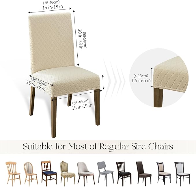 MOSAYT 100% Waterproof Dining Room Chair Covers Set of 6, Super Fit Stretch Jacquard Parson Chairs Slipcovers Removable Washable Chair Seat Protectors for Home, Kitchen, Banquet (Beige - XL)