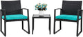 Shintenchi 3 Pieces Outdoor Patio Furniture Set, Modern Wicker Bistro Set, Conversation Rattan Chair of 2 with Coffee Table for Yard Porch Poolside Lawn(Blue Cushion)