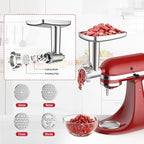 Meat Grinder & Stainless Steel Slicer Shredder Attachment for KitchenAid | Includes Metal Food Grinder Attachment with Sausage Stuffer Tubes and Salad Machine Accessory by InnoMoon