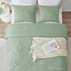 CozyLux Full Size Comforter Set Sage Green - 3 Pieces Boho Tufted Shabby Chic Bedding Comforter Set for All Seasons, Chevron Bedding Sets with Comforter & 2 Pillow Shams