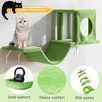 12-in-1 Cat Wall Shelves, Luxury Wall-Mounted Cat Climber Set with Condos House, Scratching Post, Bridge Ladder, Indoor Space-Saving Furniture for Kittens, Green