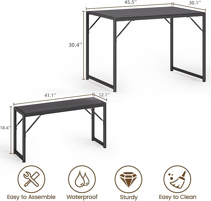 Bealife Dining Table Set for 4 with Metal Frame and MDF Board - Black | Space Saving Kitchen Table with 2 Benches, Kitchen Table Set for Apartment, Dining Room, Breakfast Nook