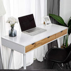 soges Mid Century Desk with Drawers, 3-Drawer Writing Study Desk, 43.3 inches Home Office Computer Desk for Small Space, Multifunctional Vanity Table Desk, White