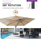 PURPLE LEAF 11' X 15' Rectangle Patio Umbrella Large Outdoor Aluminum Offset Umbrella with 360° Rotation Cantilever Umbrella with Base Included for Garden Deck Backyard Pool Beige
