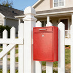 KYODOLED Locking Wall Mount Mailbox for Outside, Drop Box, X-Large, Red | Heavy-Duty Steel, Outdoor Mail Box with Key Lock, Large Capacity, Home, Office & Apartment Use, 16.2H × 11.2L × 4.6W In